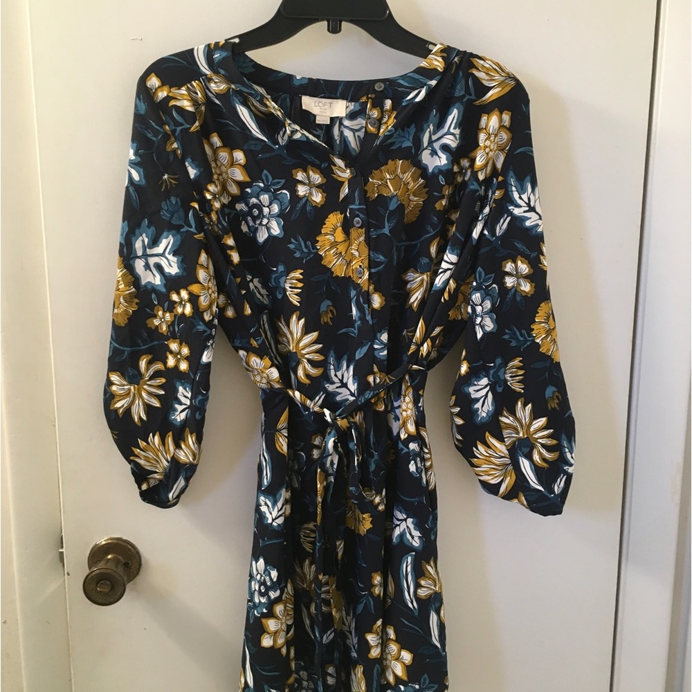 Loft NWT long sleeve shirt dress with self tie belt